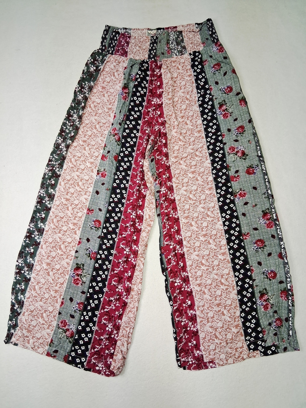 Kori Girls Multicolor Floral Patchwork Wide-Leg Pants